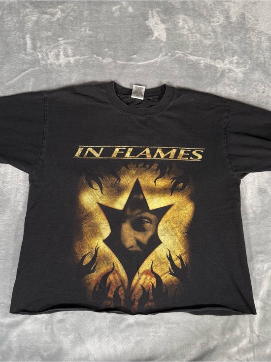 Vintage Other - Vintage In Flames Tour T Shirt Mens L CROPPED Distressed Heavy Metal Y2K READ!